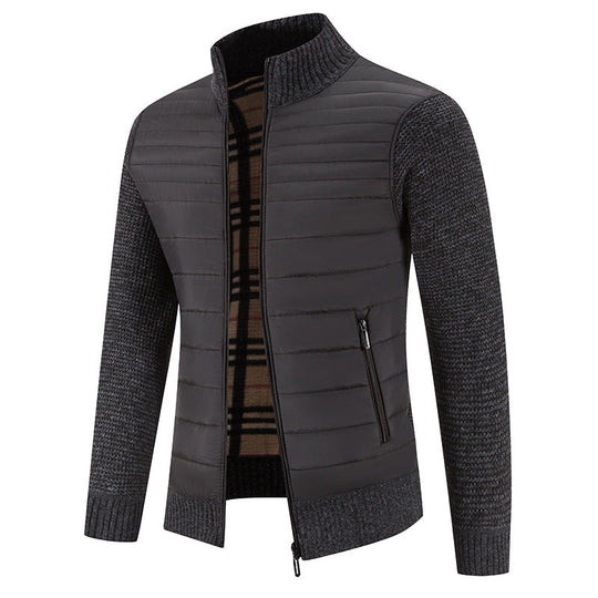 Herren Steppjacke mit modernem Strickärmeln und hohem Kragen
