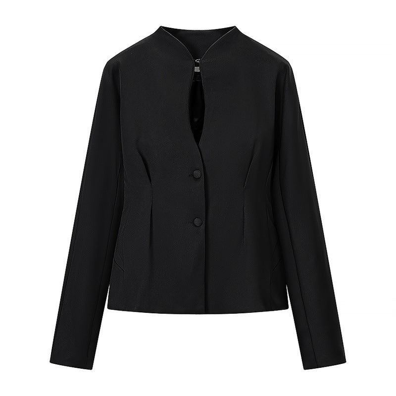 Damen Taillierter Kurzblazer ohne Revers mit Stehkragen-Optik und formgebenden Teilungsnähten Shop Nory