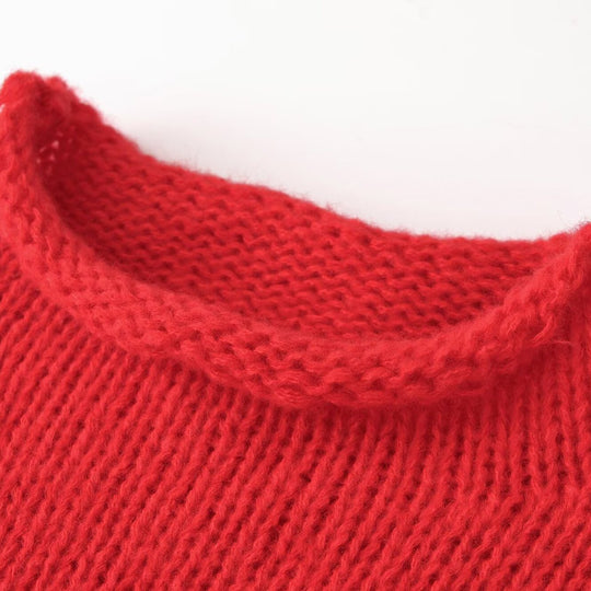 Damen Grobgestrickter Oversize-Pullover mit kurzem Stehkragen und Zierknotendetail Shop Nory