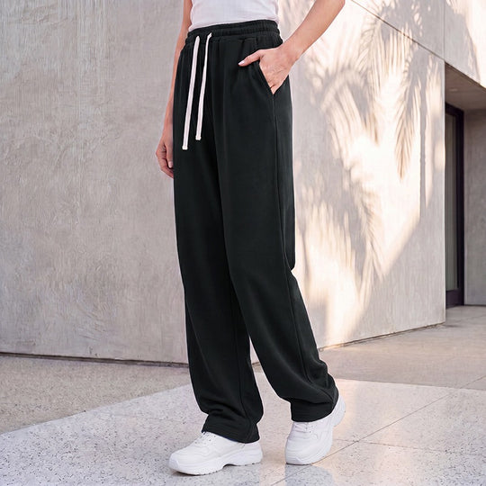 Damen nan weite Loungepalazzo-Hose mit hohem Komfortbund, Kordelzug, seitlichen Eingrifftaschen und dekorativer Seitennaht Shop Nory