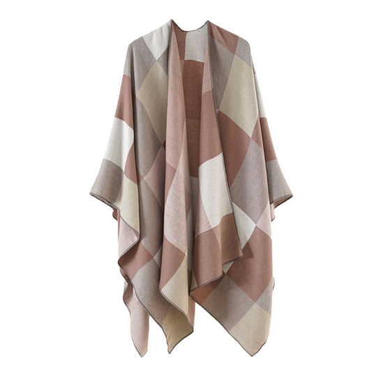 Damen Leichter Jacquard-Poncho mit geometrischem Muster und asymmetrischem Saum Shop Nory