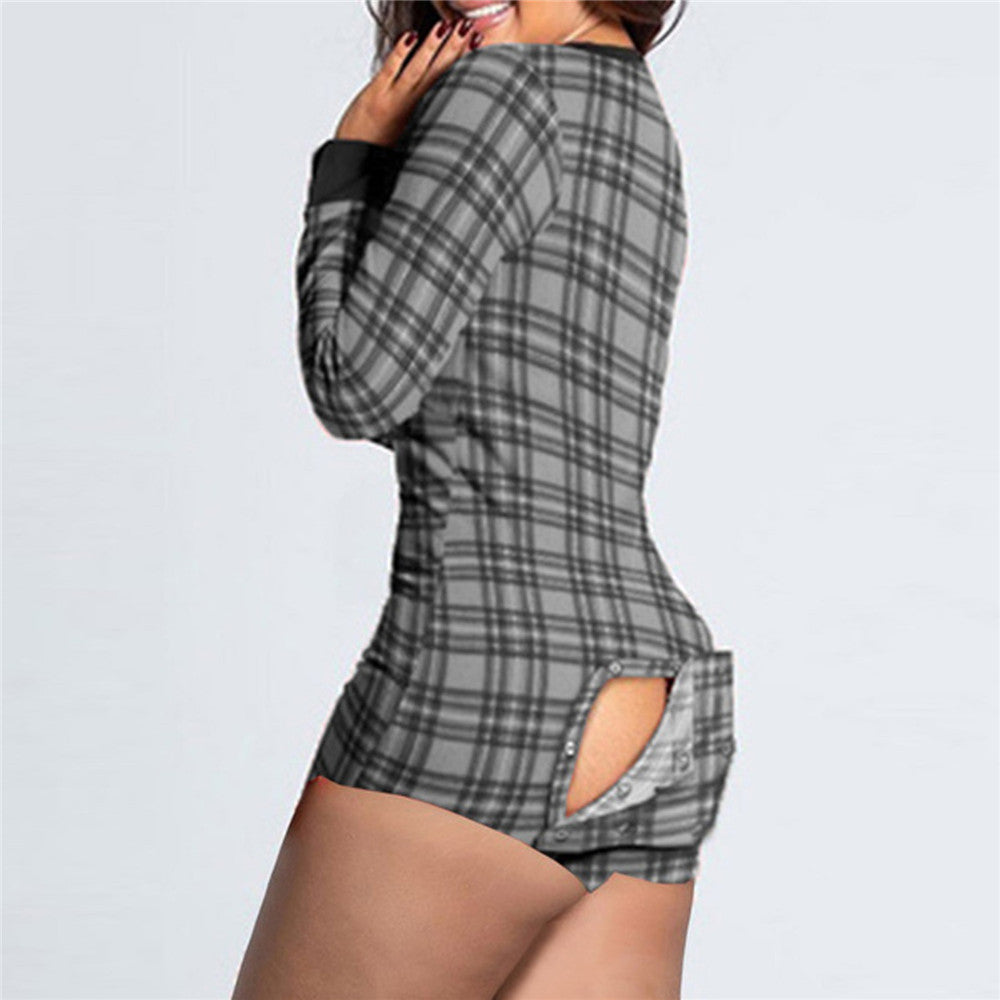 Damen Karierter Longsleeve-Body mit praktischer Rückenöffnung & Druckknopf-Slip Shop Nory