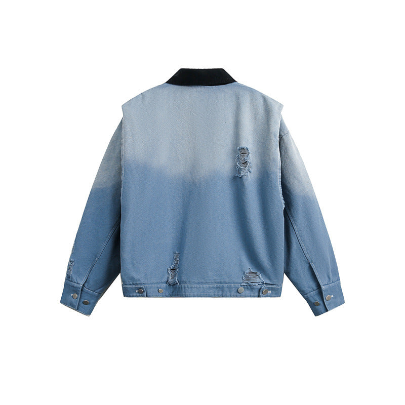 Herren Gekürzte Denim‑Blousonjacke im Used‑Look mit Cordkragen und Distressed‑Details Shop Nory