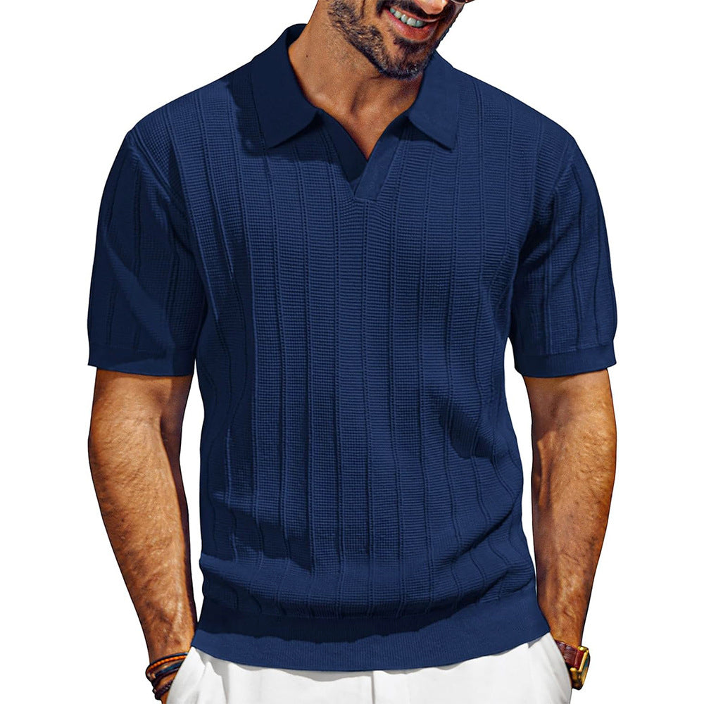 Herren leichtes Kurzarm Strick-Poloshirt mit strukturiertem Rippmuster Shop Nory