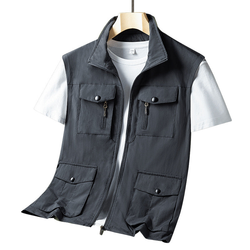 Herren Leichte Multifunktionale Outdoor-Weste mit Reißverschlusstaschen und Stehkragen Shop Nory