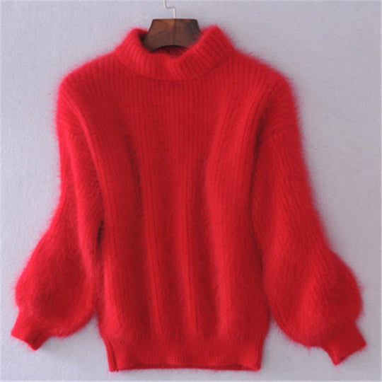 Damen Flauschiger Mohair-Mix Pullover mit Stehkragen und Oversize-Silhouette Shop Nory