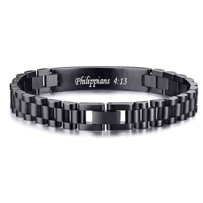 Damen Armband mit gravierbarem Abschieds-Spruch und edlem Kirchen-Kreuz Shop Nory