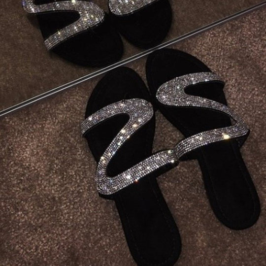 Damen Glitzer-Sandale mit geschwungenen Strass‑Riemen und gepolstertem Komfortfußbett Shop Nory