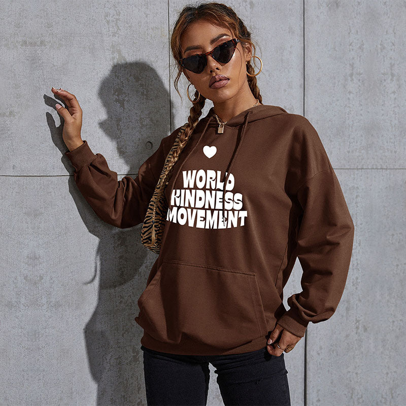 Damen Lässiger Oversize-Kapuzenpullover mit Statement-Print, Kängurutasche und Rippbündchen Shop Nory