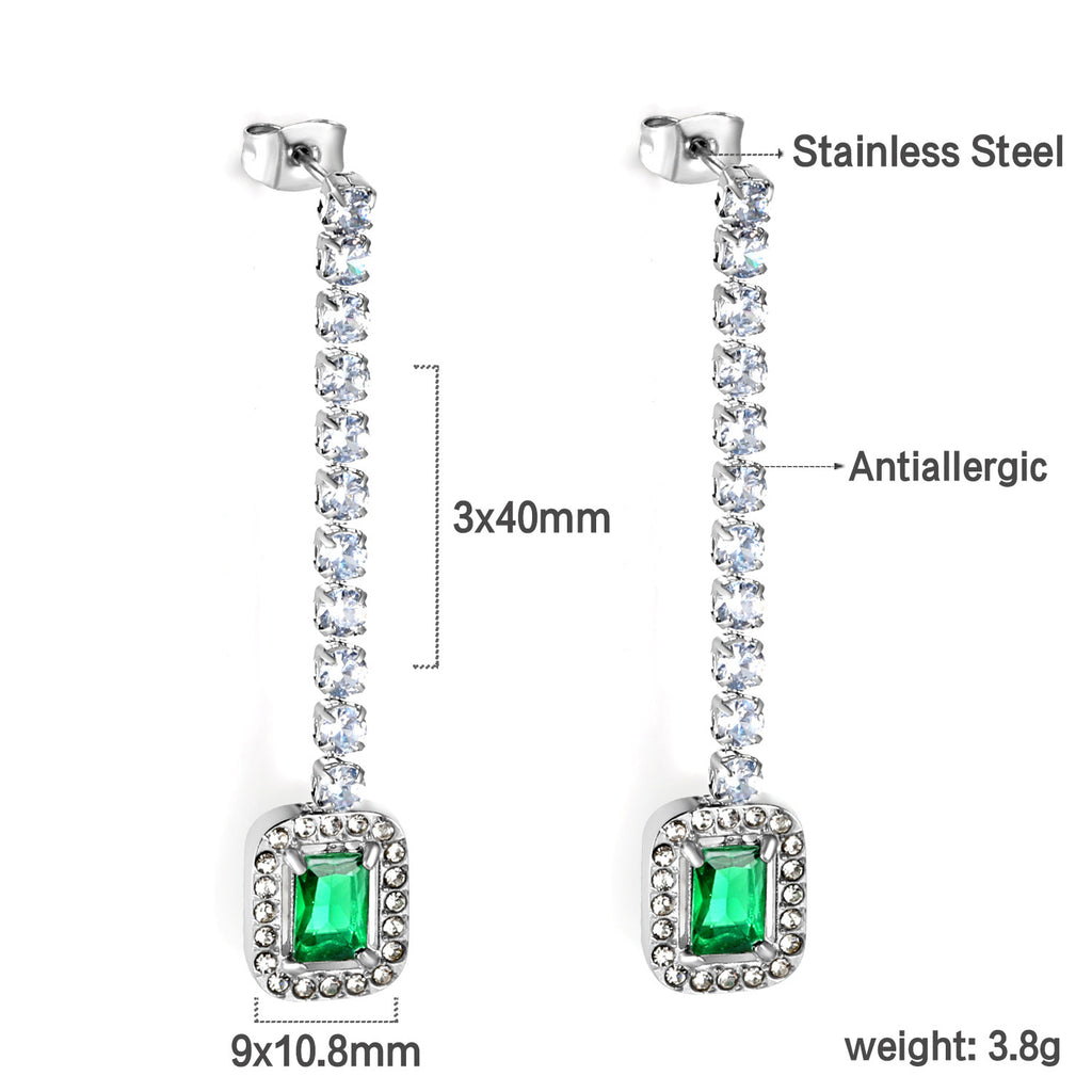 Damen Hängende Ohrstecker mit funkelnden Zirkonia und grünem Kristallanhänger Shop Nory