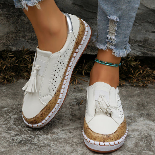 Damen lässige Slip-On Loafer mit Quaste perforiertem Obermaterial und Korkdetails Shop Nory