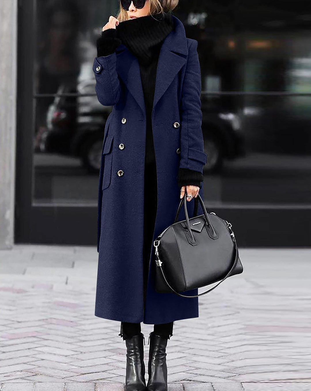 Damen nan eleganter Maxi-Wollmixmantel mit doppelreihiger Knopfleiste, weitem Reverskragen und aufgesetzten Taschenklappen Shop Nory