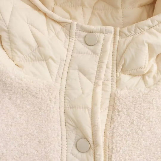 Damen Wattierte Wollmix-Weste mit Kapuze und Druckknopfleiste Shop Nory