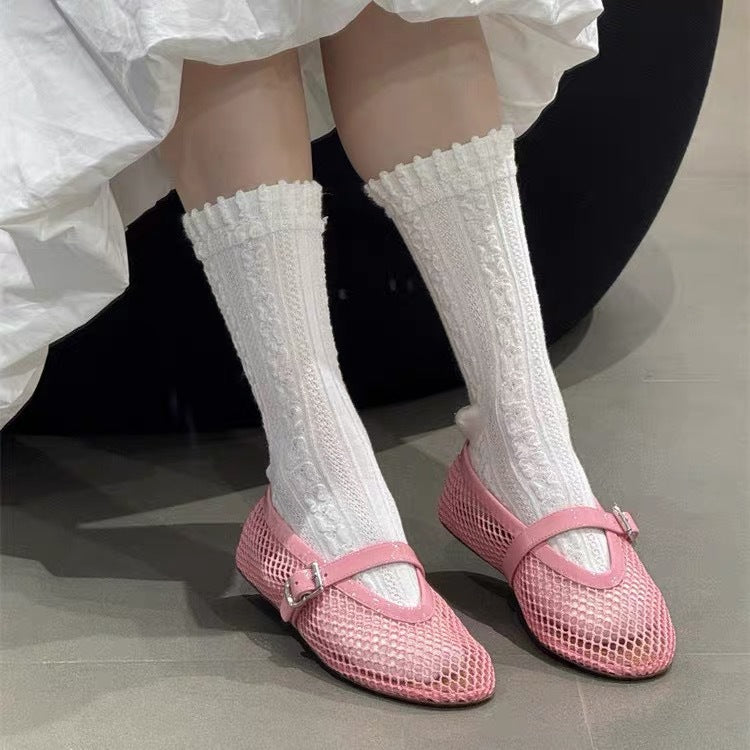 Damen Netz-Ballerinas mit elegantem Riemen und bequemer Sohle