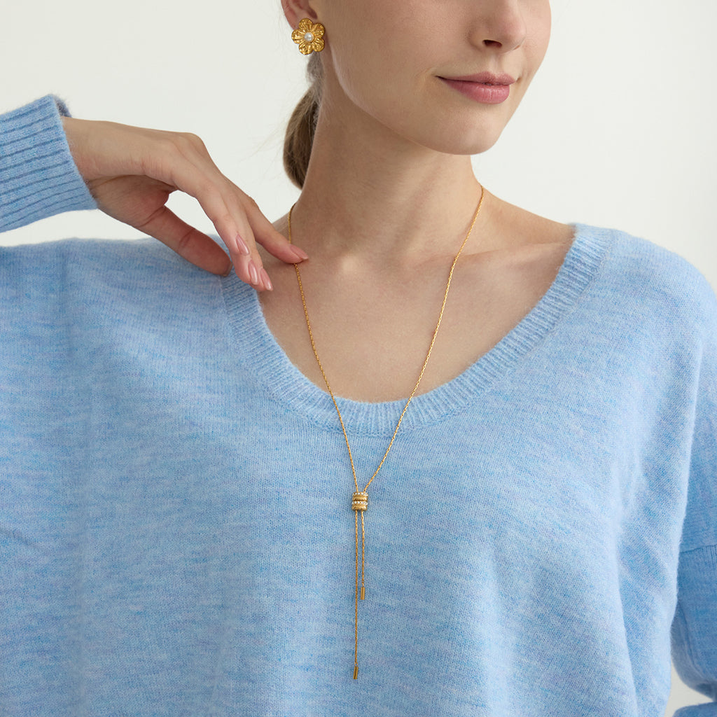 Damen Langes Kettenhalsband mit verstellbarem Anhänger aus hypoallergenem Edelstahl Shop Nory