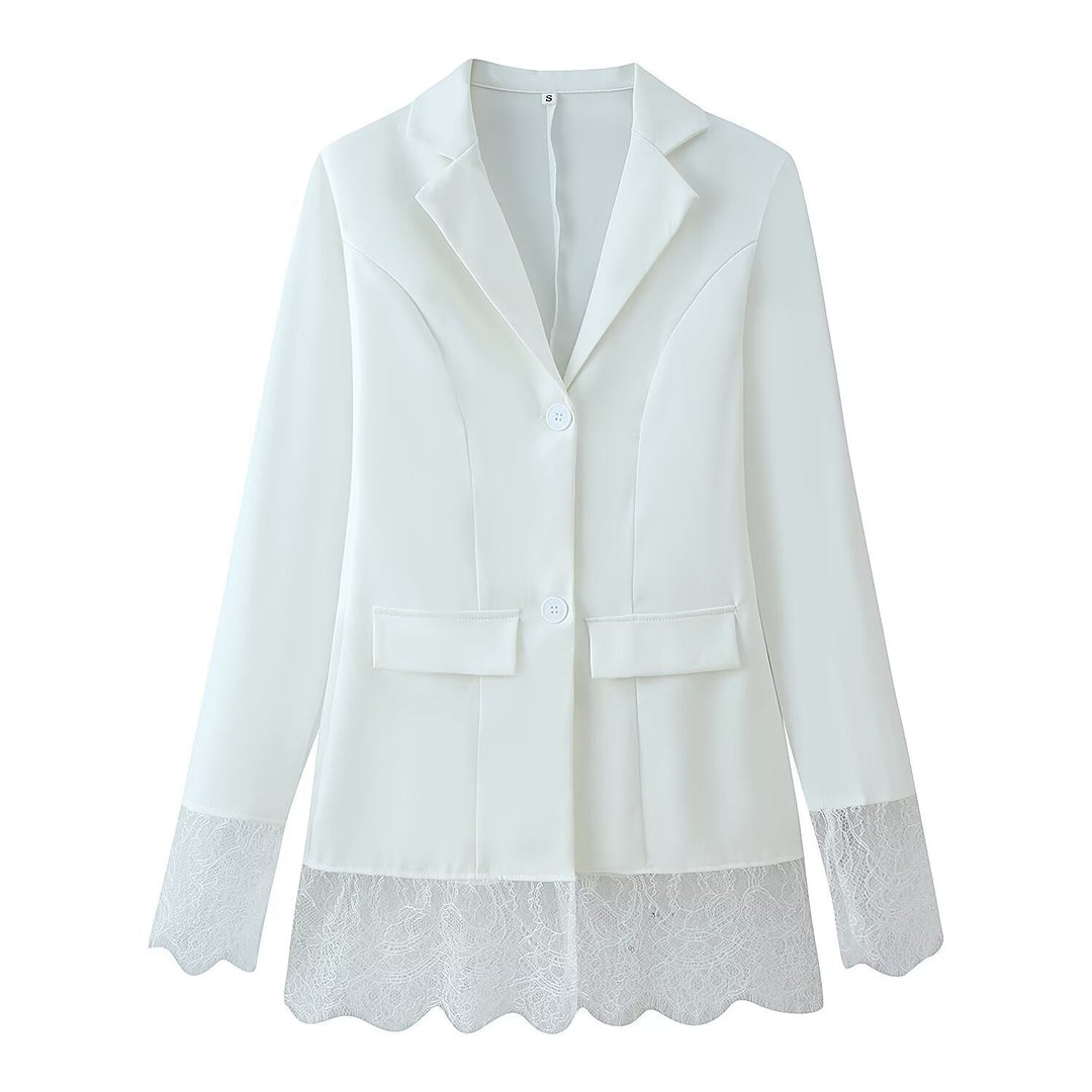 Damen Langblazer mit Spitzenbesatz an Saum und Manschetten, taillierter Schnitt Shop Nory