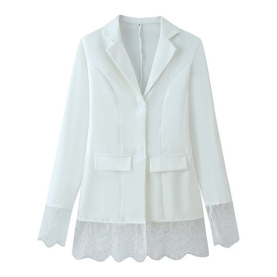 Damen Langblazer mit Spitzenbesatz an Saum und Manschetten, taillierter Schnitt Shop Nory