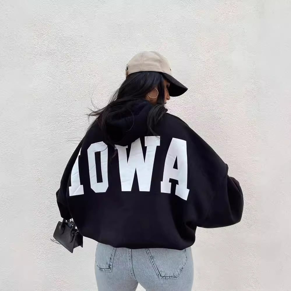 Damen Oversized Cropped Hoodie mit großem Lettering, Kapuze und relaxed Fit Shop Nory