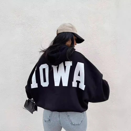 Damen Oversized Cropped Hoodie mit großem Lettering, Kapuze und relaxed Fit Shop Nory
