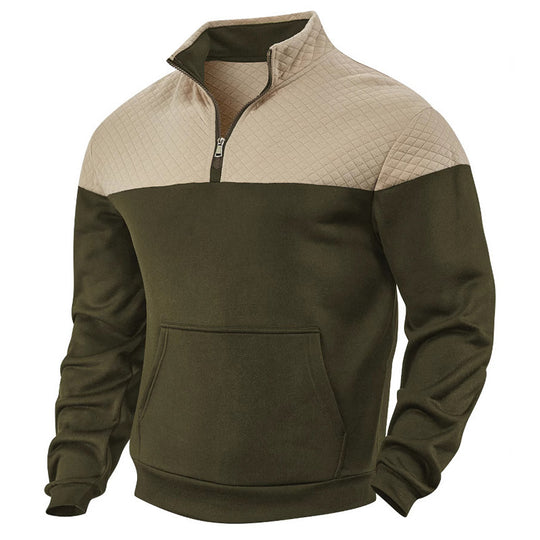 Herren nan gestepptes Sweatshirt mit Stehkragen, Halbreißverschluss und Kängurutasche Shop Nory