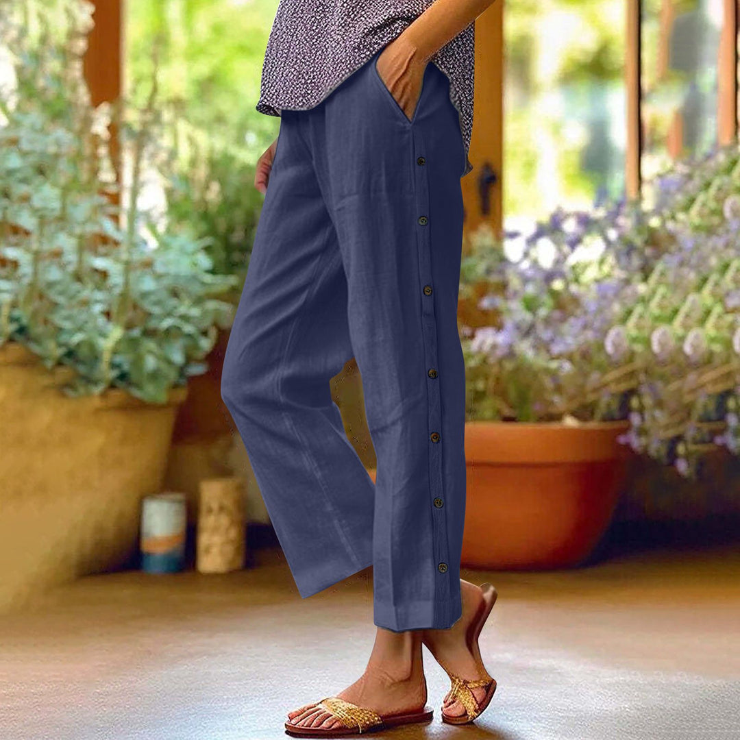 Damen Leichte Relaxed-Hose mit seitlicher Knopfleiste und Eingrifftaschen Shop Nory