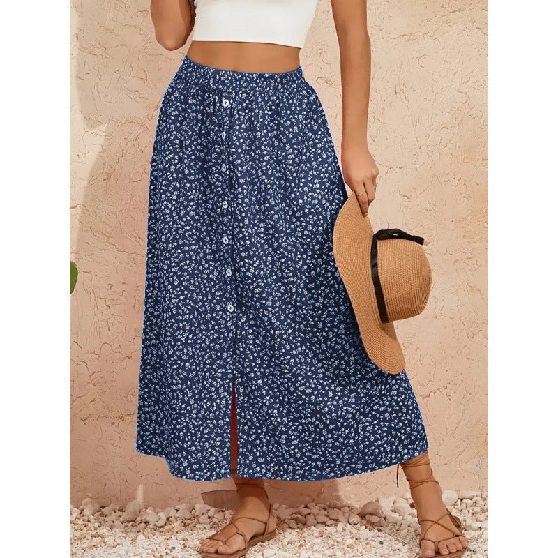 Damen Maxirock mit floralen Knopfdetails und seitlichem Schlitz Shopnory