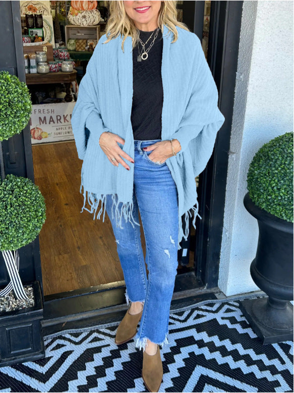 Damen vielseitiger Poncho mit Fransen