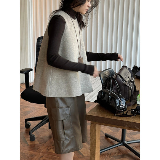 Damen Boxy Wollfilz‑Weste mit A‑Linien‑Schnitt und Eingrifftaschen Shop Nory