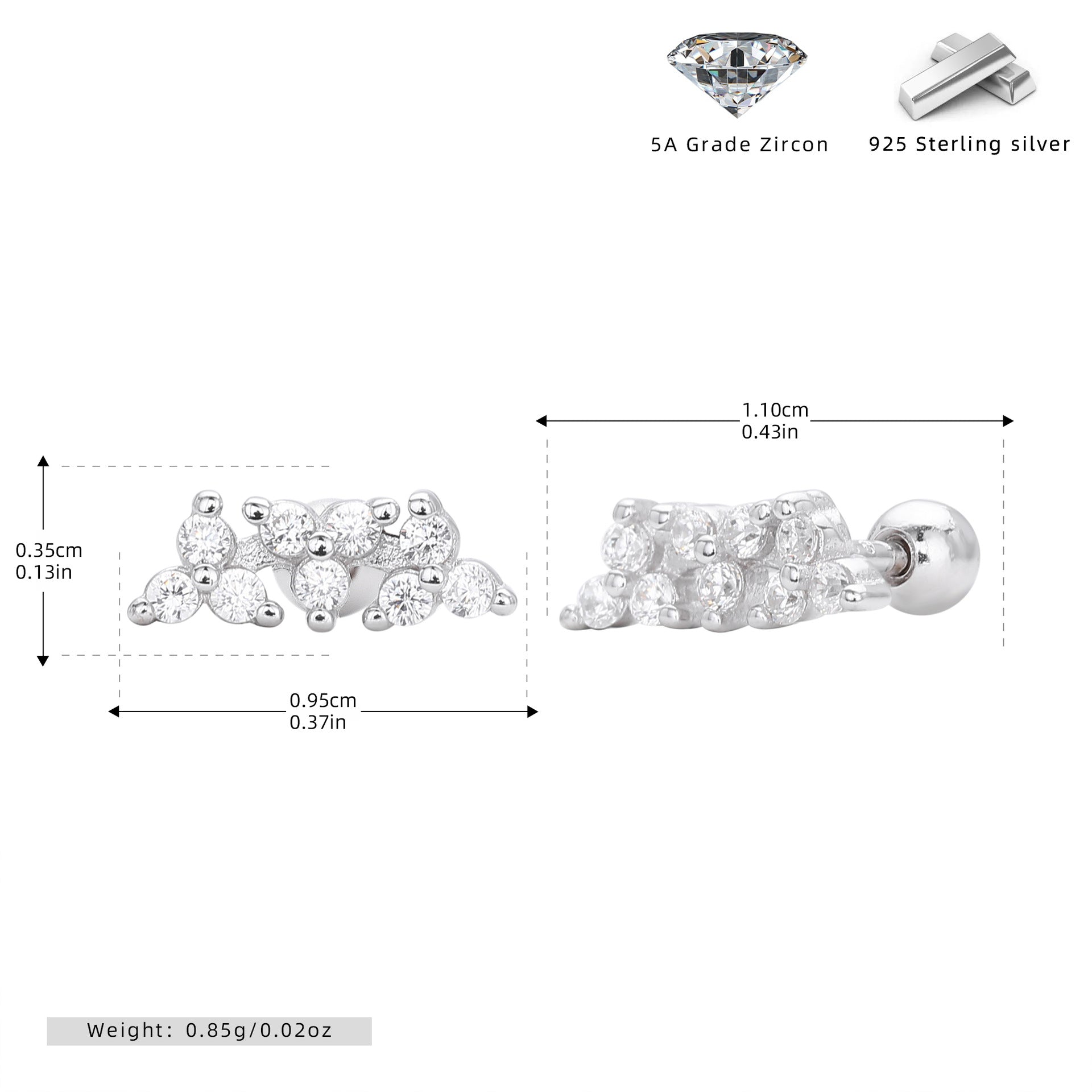 Damen Ohrstecker mit funkelndem Zirkon-Design aus 925 Sterling Silber Shop Nory