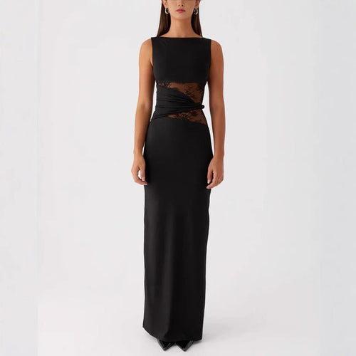 Damen Elegantes Maxikleid mit transparenter Spitze und figurbetontem Schnitt