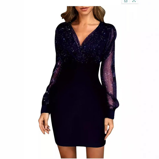 Damen Glitzerndes Cocktailkleid mit transparenten Ärmeln
