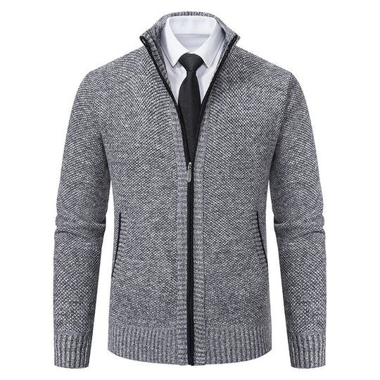 Herren elegante Strickjacke mit durchgehendem Reißverschluss und strukturiertem Design