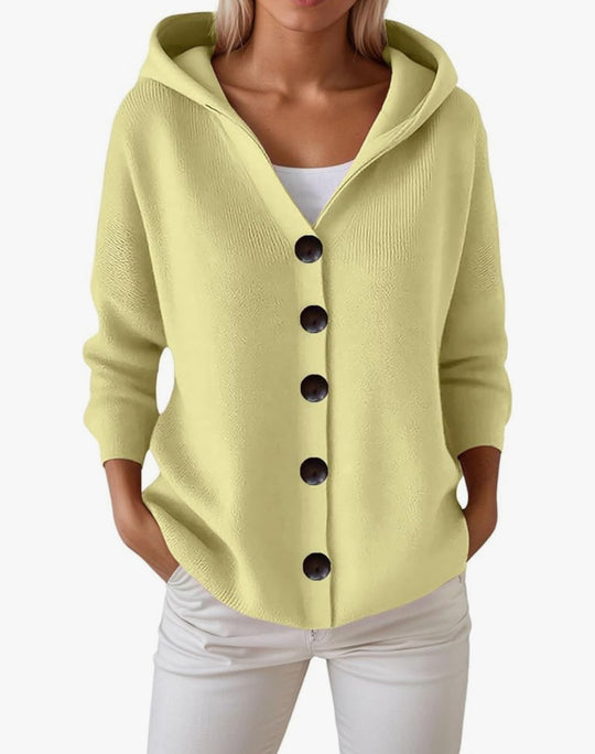 Damen Kapuzen-Strickjacke mit großen Holzknöpfen und seitlichen Eingrifftaschen Shop Nory