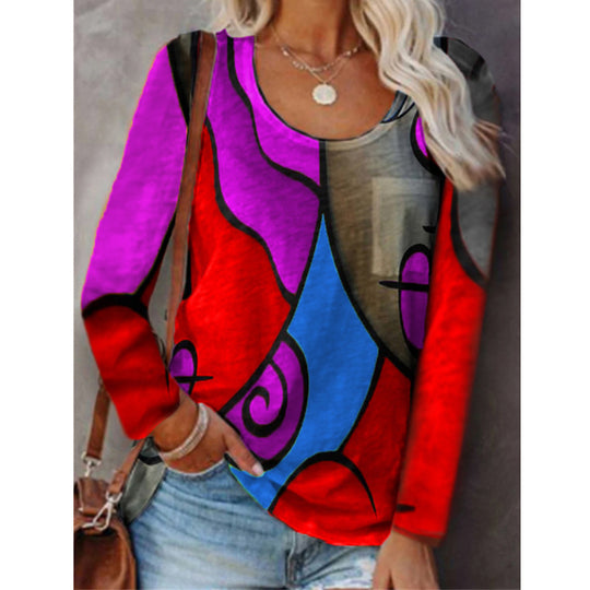 Damen Langarmshirt mit abstraktem Farbstreifenprint und lockerem Schnitt Shop Nory