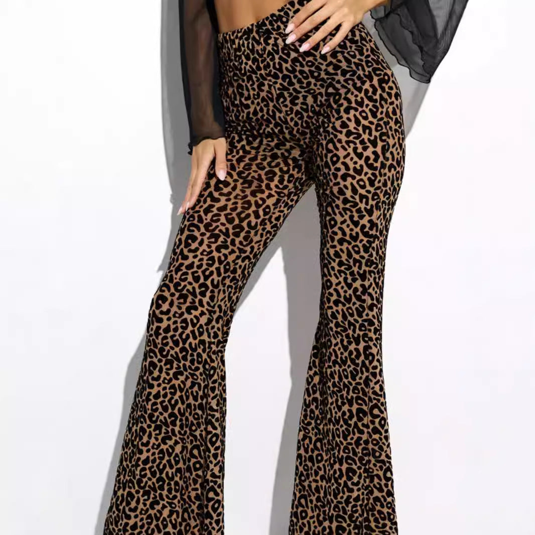 Damen Hoch taillierte Leoparden-Hose mit weitem Bein