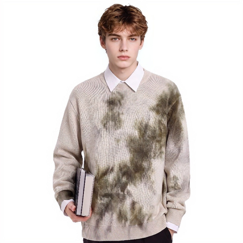Herren Oversize-Strickpullover mit Batikoptik, Rundhalsausschnitt und Rippbündchen Shop Nory