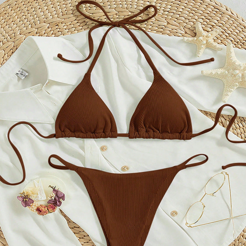 Damen Triangel-Bikini mit verstellbaren Bändern und rippierter Textur