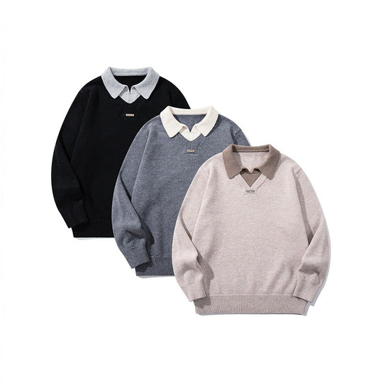 Herren Relaxter Merino-Mix Strickpullover mit kontrastierendem Polokragen und V-Detail Shop Nory