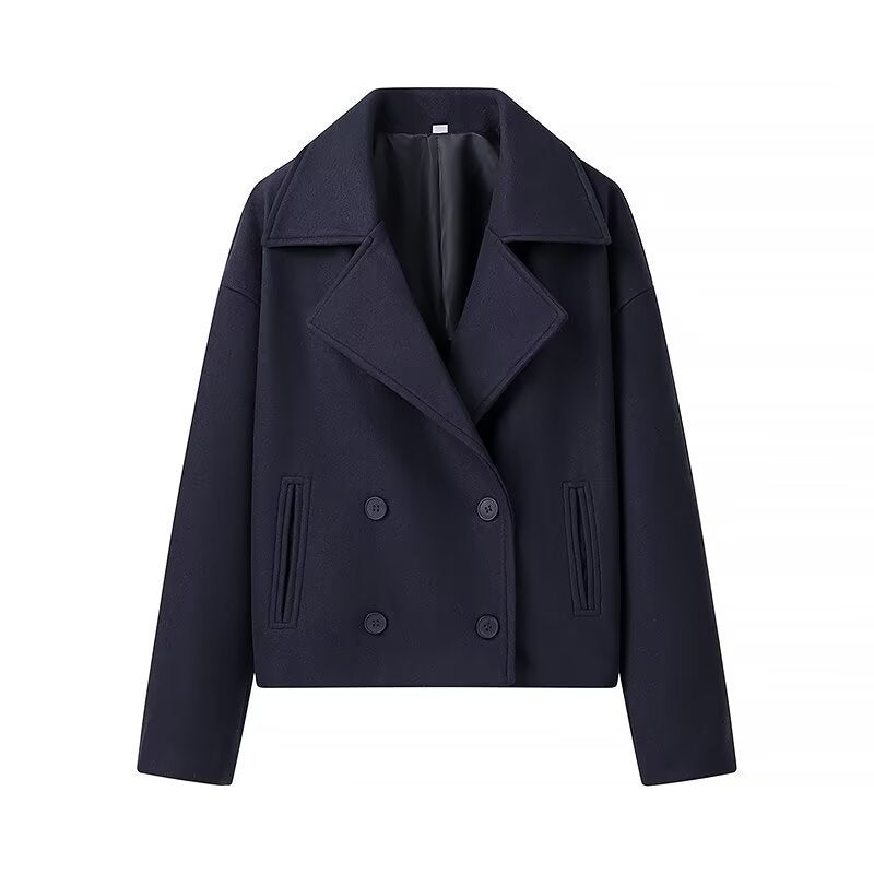 Damen Kurzer Zweireihiger Boxy-Peacoat aus Wollmix mit weitem Revers Shop Nory