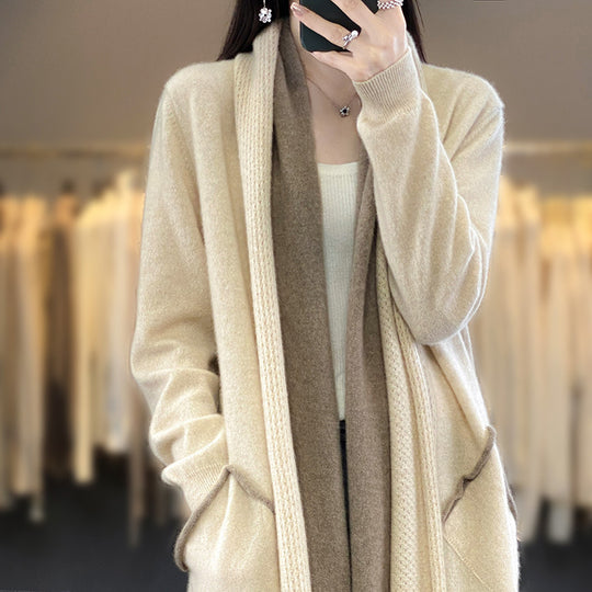 Damen Langer offener Cardigan in Kaschmir‑Look mit Schalkragen und Eingriffstaschen Shop Nory