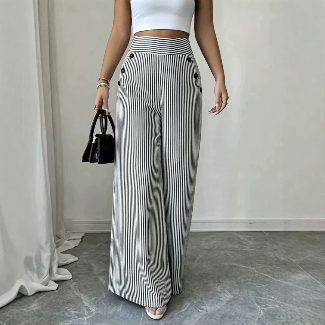 Damen nan hochgeschnittene Palazzo-Hose mit maritimen Knopfdetails und weitem Bein Shop Nory