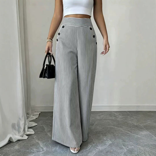 Damen nan hochgeschnittene Palazzo-Hose mit maritimen Knopfdetails und weitem Bein Shop Nory