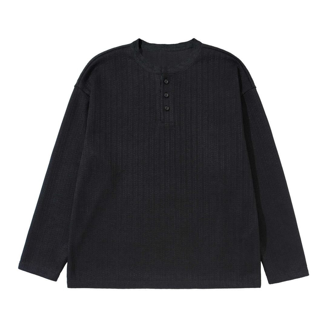 Unisex Strukturierter Waffel-Henleyshirt mit geradem Saum und Oversize-Silhouette Shop Nory
