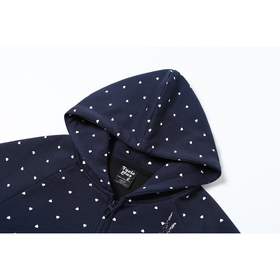 Damen Zip‑Hoodie im Herz-Allover mit Notenschlüssel‑Print und Kängurutaschen Shop Nory