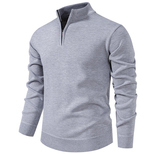 Herren Slim-Fit Feinstrickpullover mit kurzem Reißverschluss, Stehkragen und geripptem Bund Shop Nory