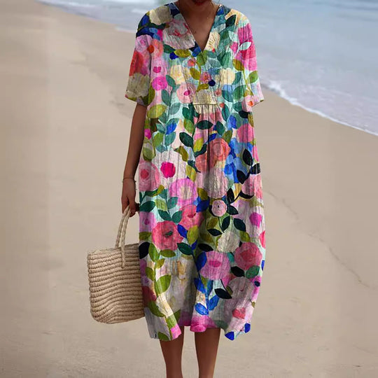 Farbenfrohes, fließendes Sommerkleid