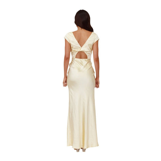 Damen Elegantes Maxikleid mit tiefem V-Ausschnitt und fließendem Satinfall