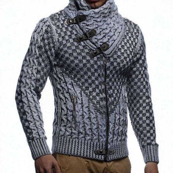 Herren Grobstrick-Cardigan mit asymmetrischem Wickelkragen und Reißverschluss Shop Nory