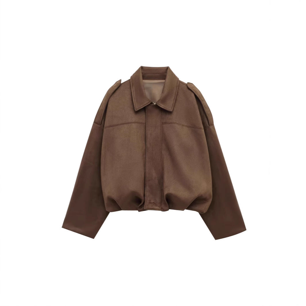 Damen lockere Cropped Jacke aus Wildlederimitat
