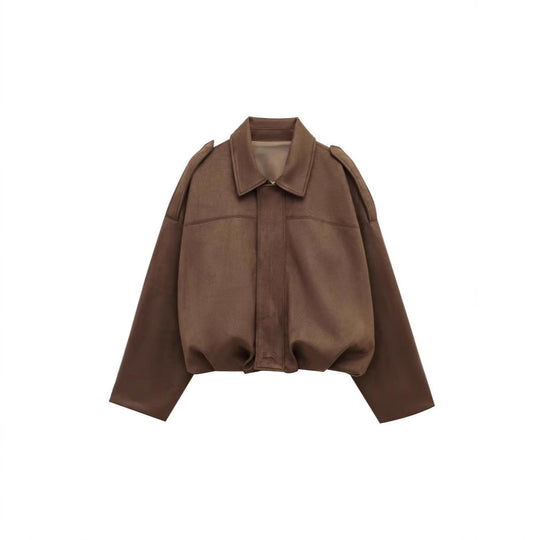 Damen lockere Cropped Jacke aus Wildlederimitat